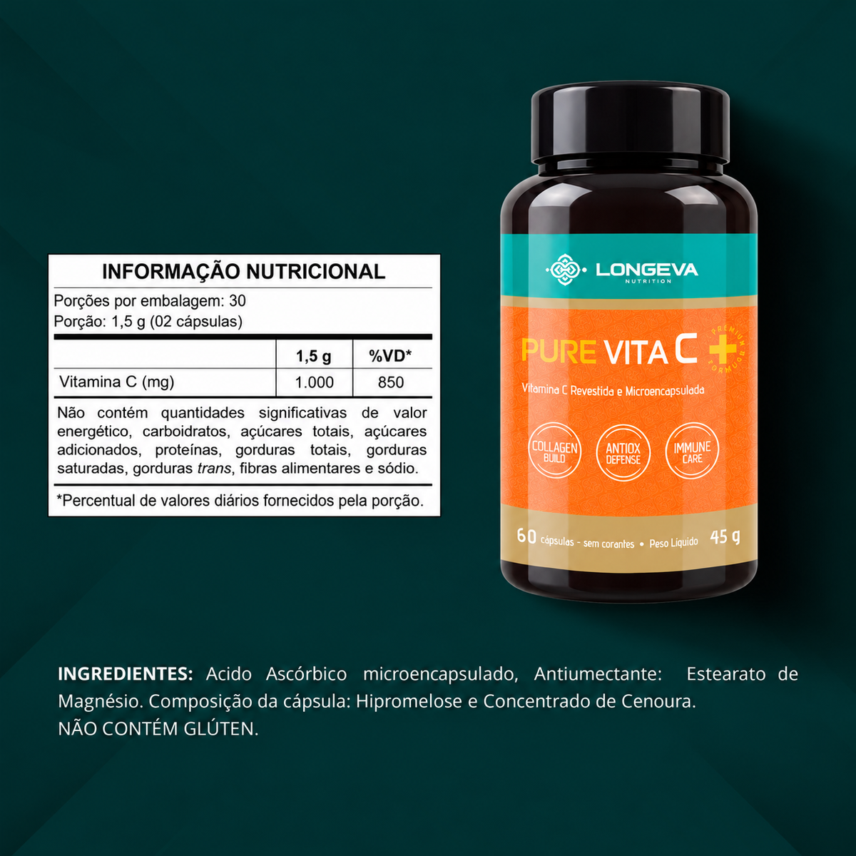 LONGEVA | Vitamina C Micronizada e Microencapsulada (60 Cápsulas)