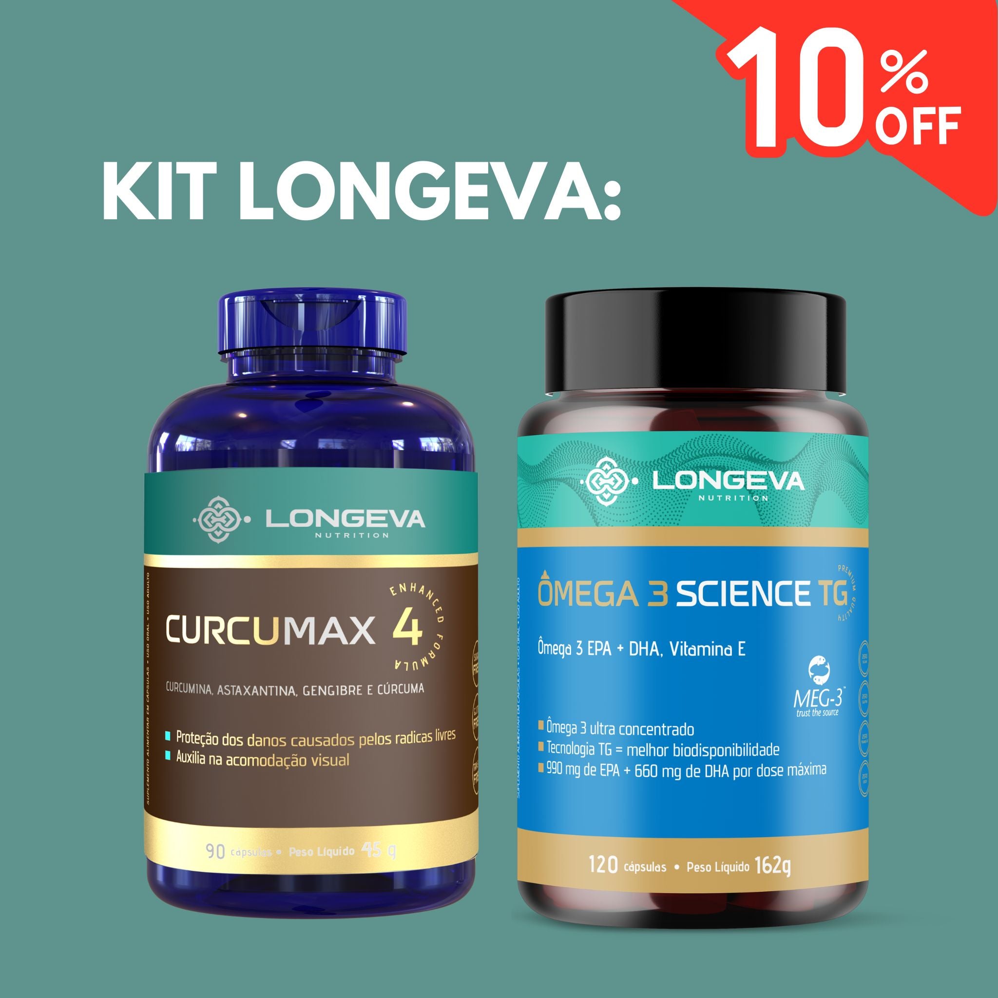 Kit Longeva Controle da Inflamação: 1 Curcumax + 1 Ômega 3