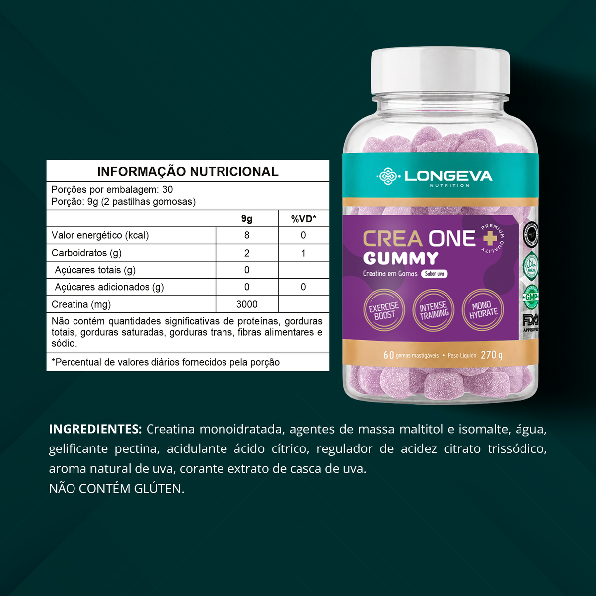 LONGEVA | Creatina Gummy Sabor Uva (60 Gomas)