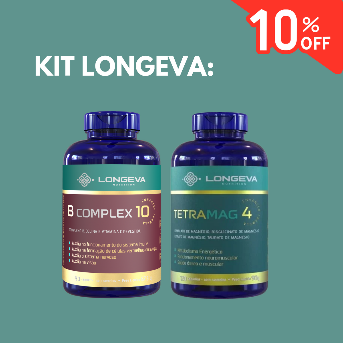 Kit Longeva: 1 Complexo B + Tetra Mag