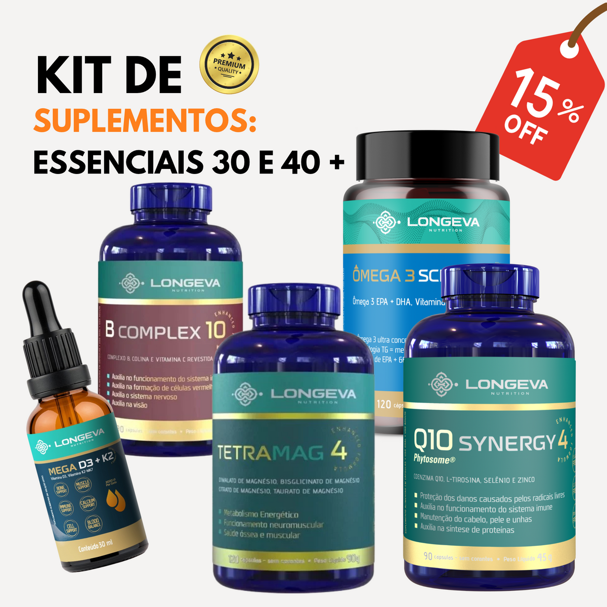 Kit Longeva Suplementos Essenciais 30 e 40+