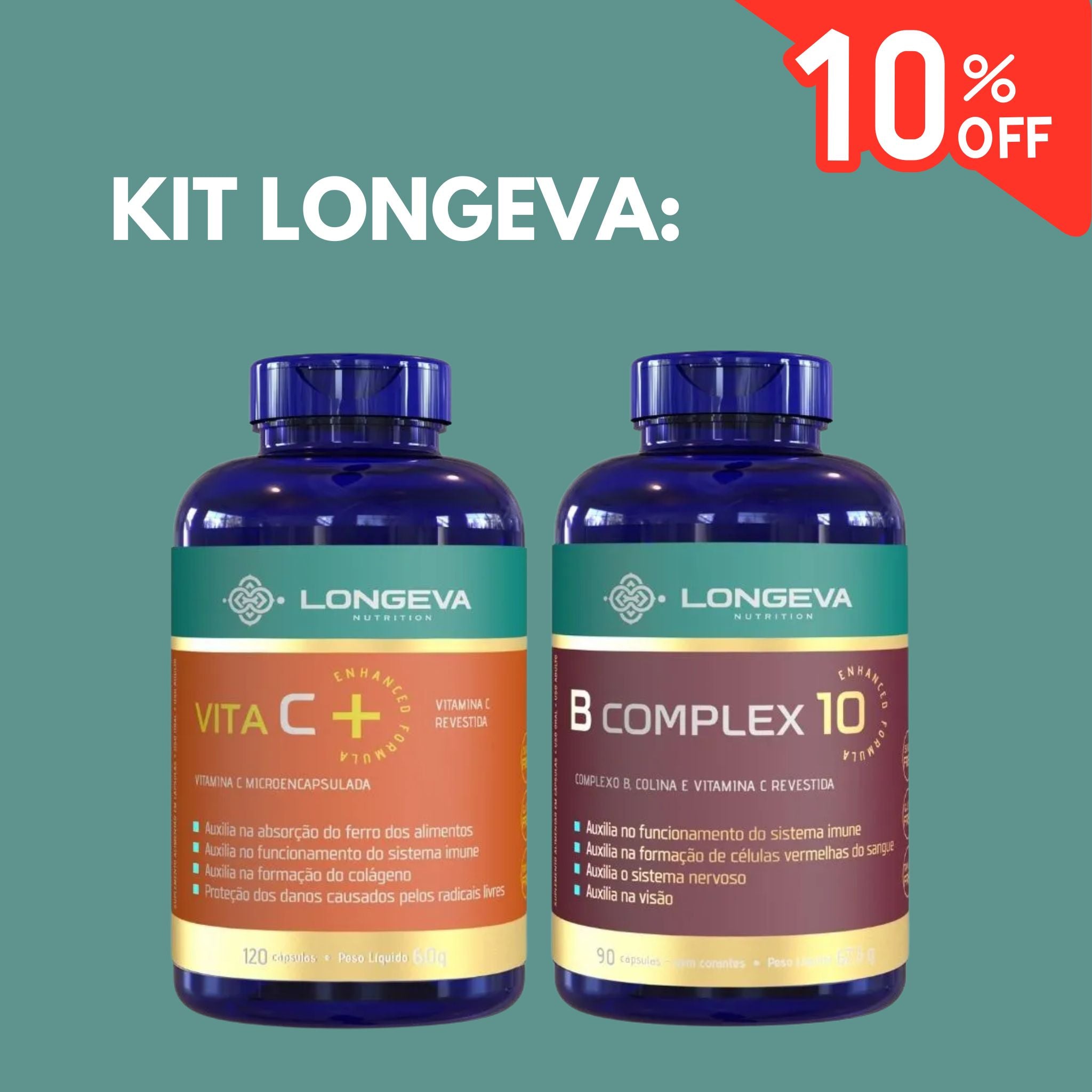 Kit Longeva: 1 Vitamina C Micronizada + 1 Complexo B