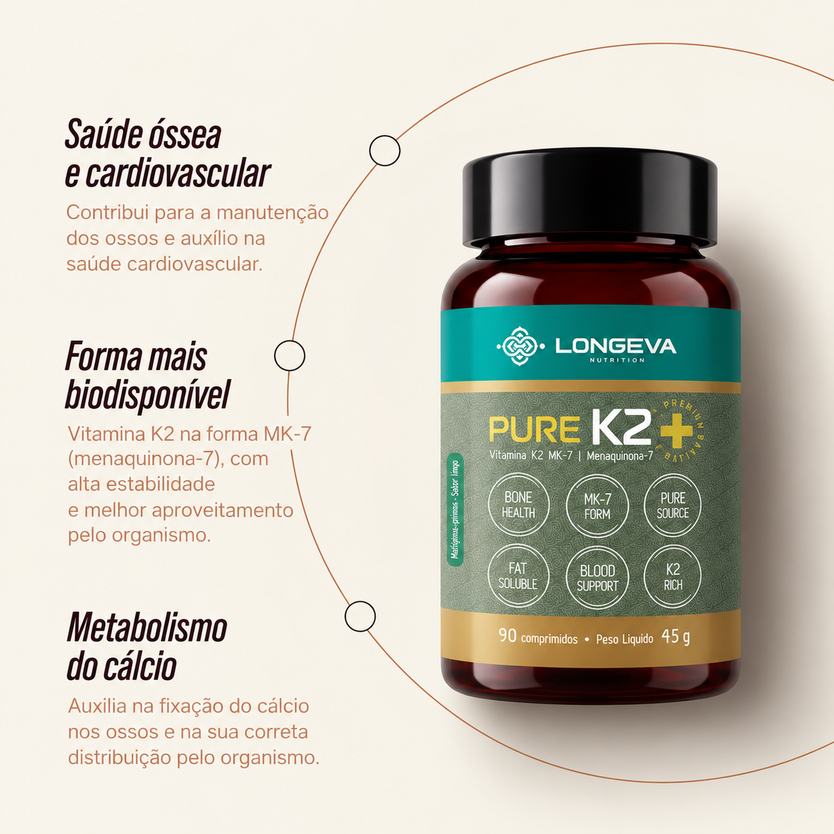 LONGEVA | Vitamina K2-MK7 Sabor Limão (90 Comprimidos Mastigáveis)