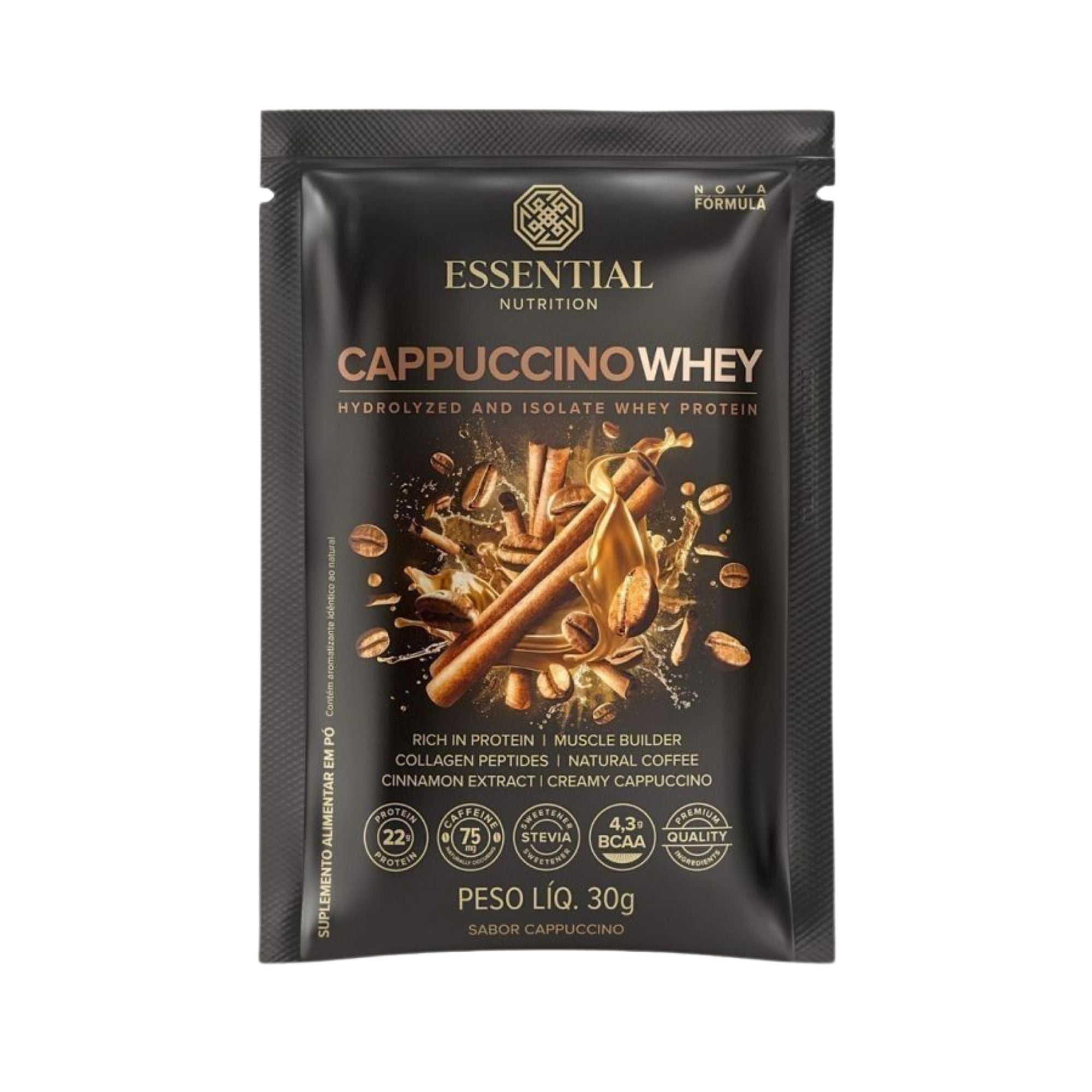 ESSENTIAL | Whey Protein Isolado e Hidrolisado Sabor Cappuccino Sachê (30 gramas)
