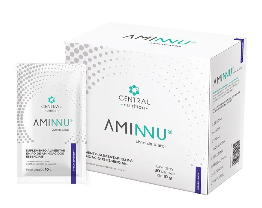 CENTRAL NUTRITION | Aminnu Sem Xylitol Sabor Blueberry (30 Sachês de 10 gramas cada)