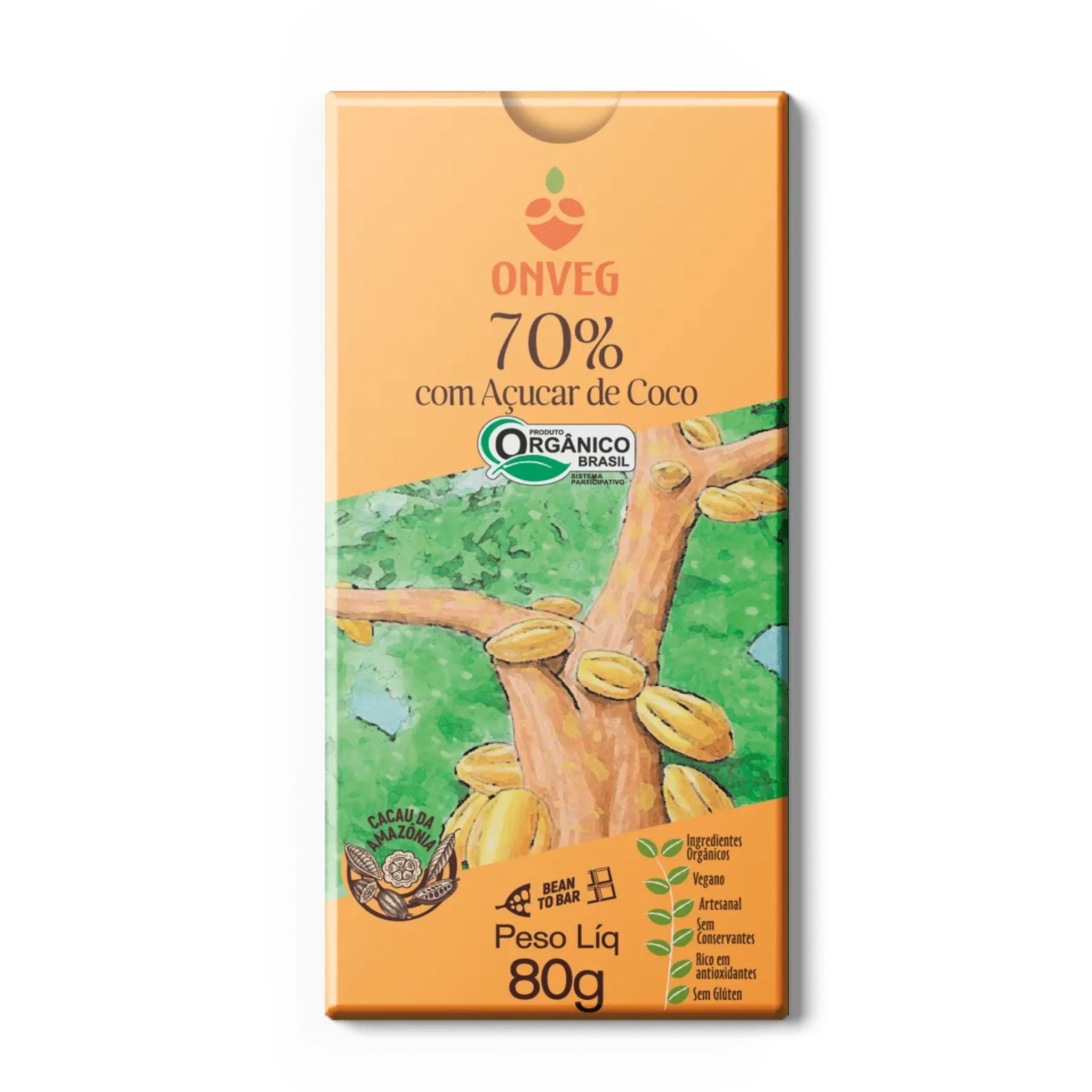 ONVEG | Chocolate 70% Orgânico (80 Gramas)
