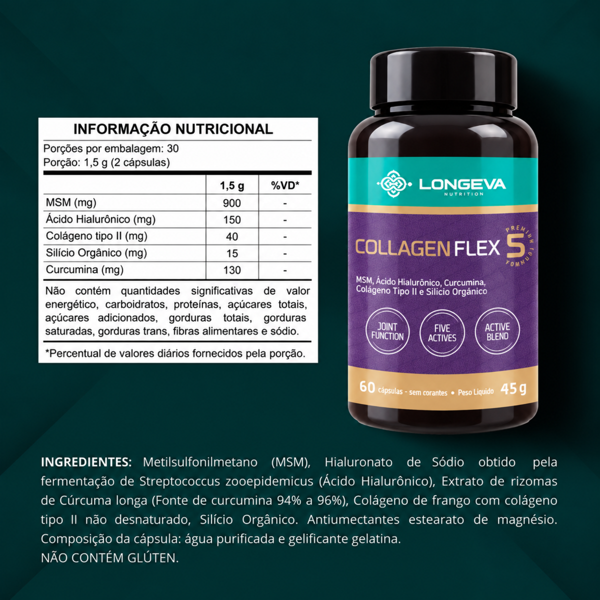 LONGEVA | Collagen Flex 5 em 1 - Saúde das Articulações (60 Cápsulas)