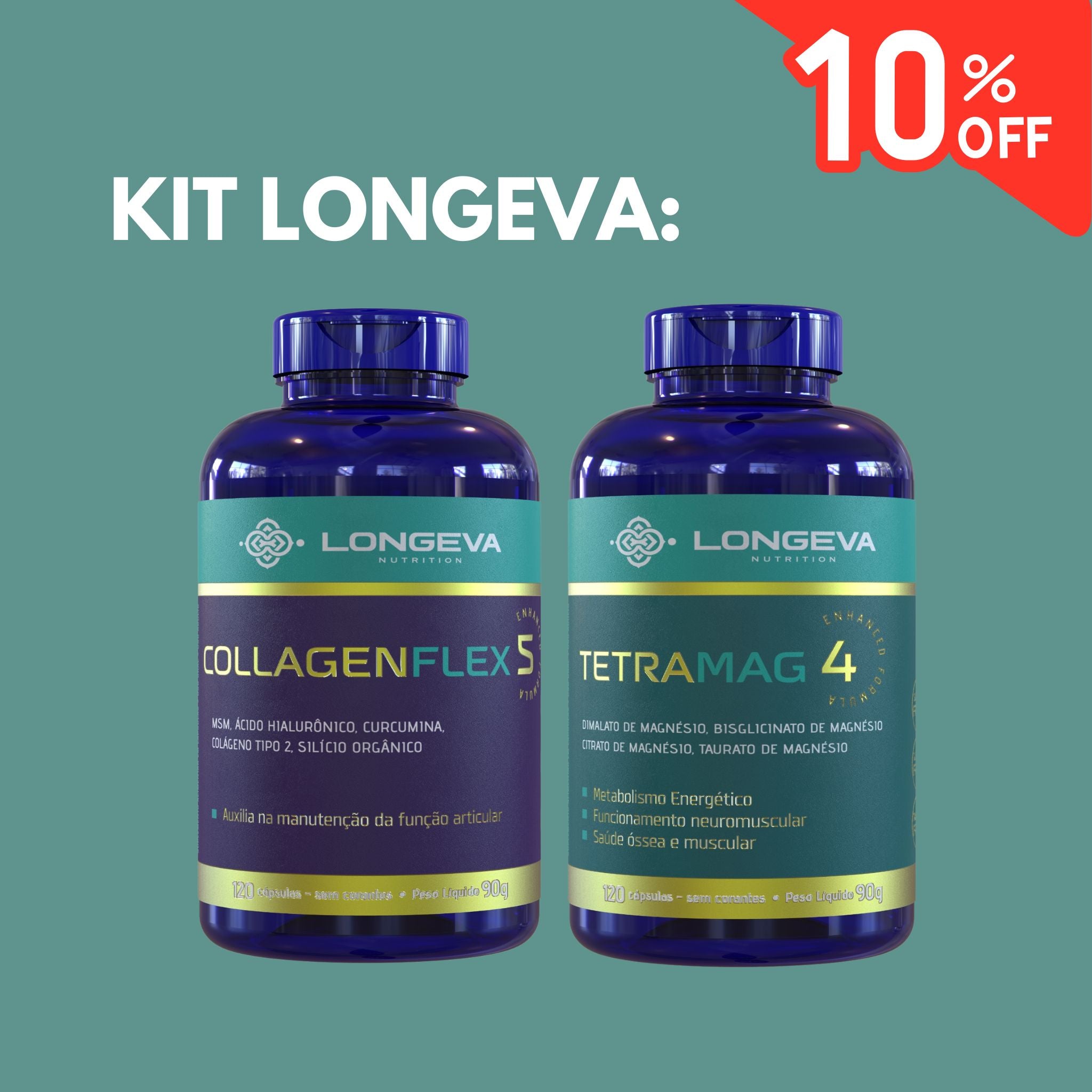 Kit Longeva: 1 Collagen Flex + Tetra Mag