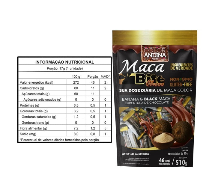 COLOR ANDINA | Maca Bite - Maca Negra (Pouch com 30 Unidades de 17 Gramas Cada)