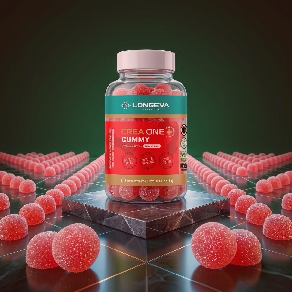 LONGEVA | Gummy Creatina Sabor Morango (60 Gomas)