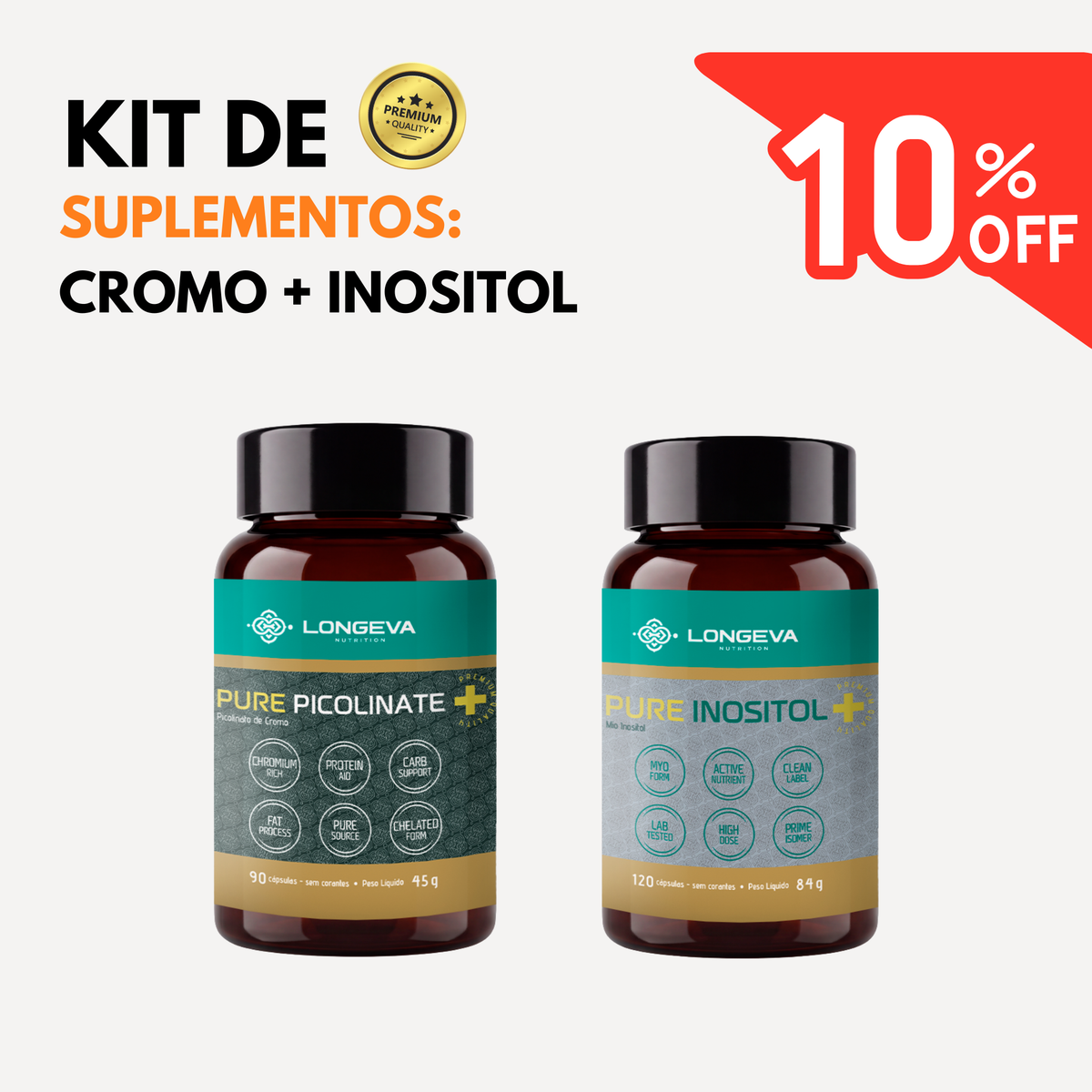 Kit Longeva com Picolinato de Cromo e Mio-Inositol