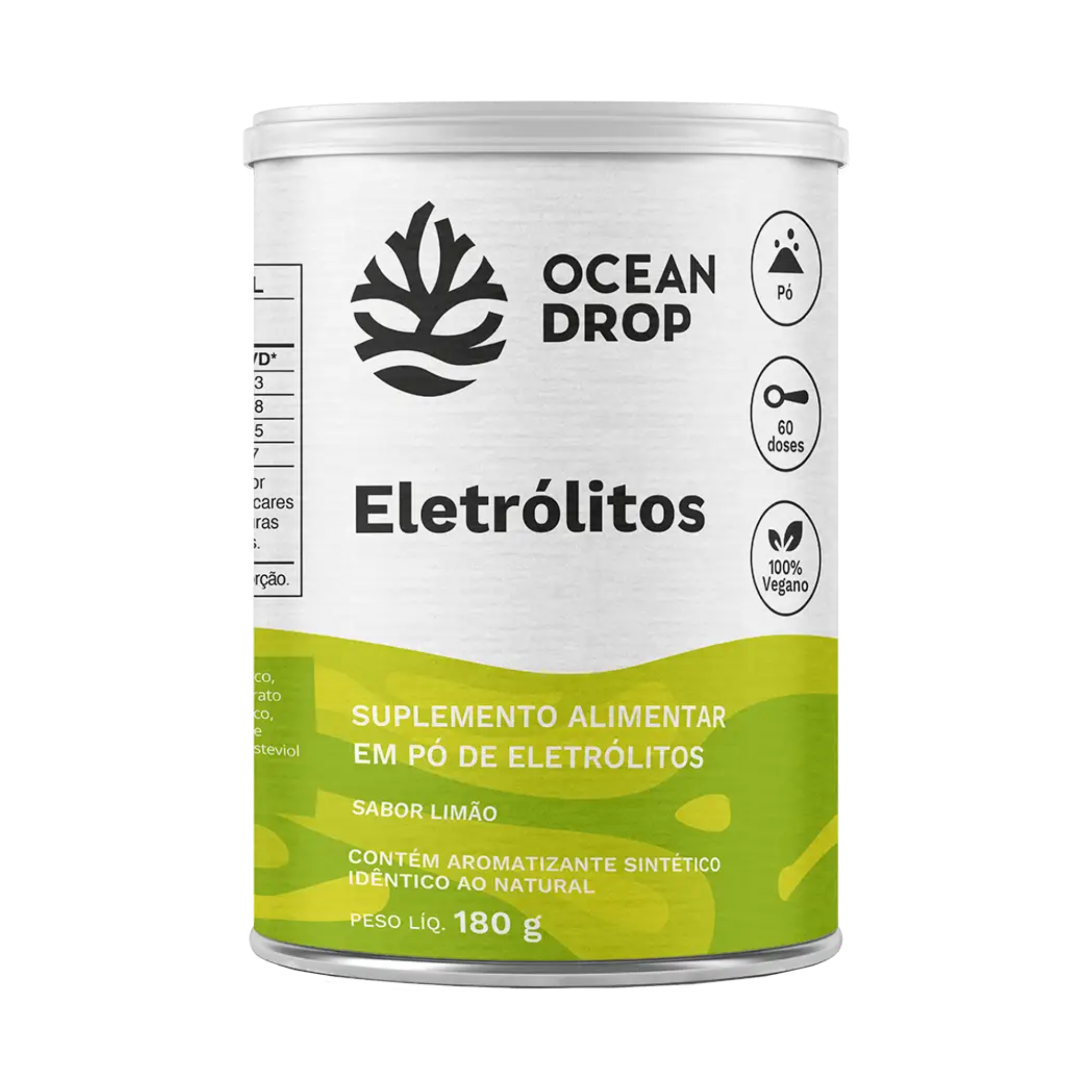 OCEAN DROP | Eletólitos em pó Sabor Limão 180 gramas (60 Doses)