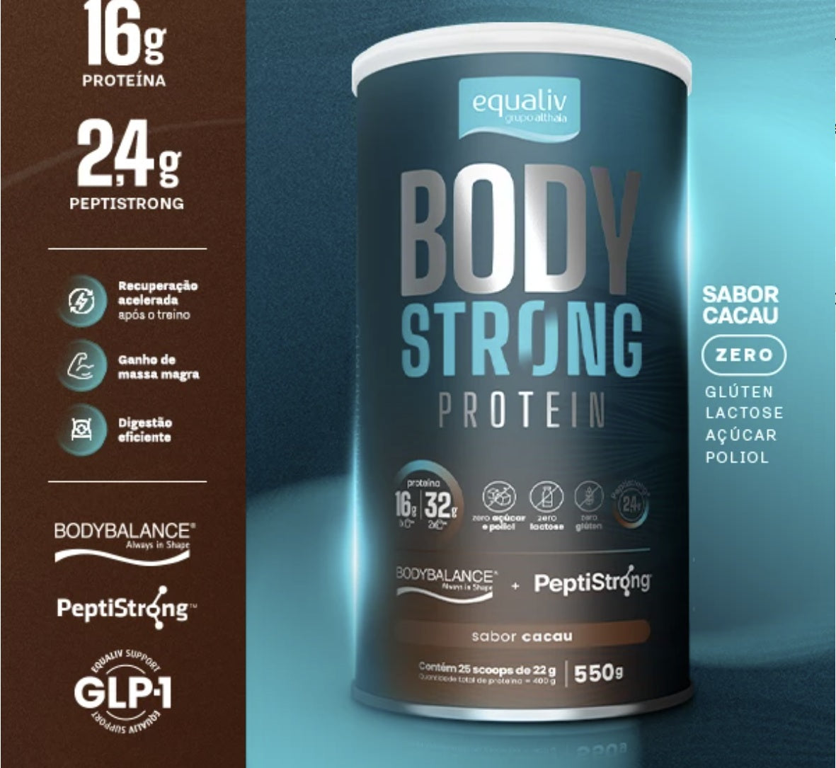 EQUALIV | Body Strong Protein Sabor Cacau - Colágeno com Peptstrong (550 gramas)