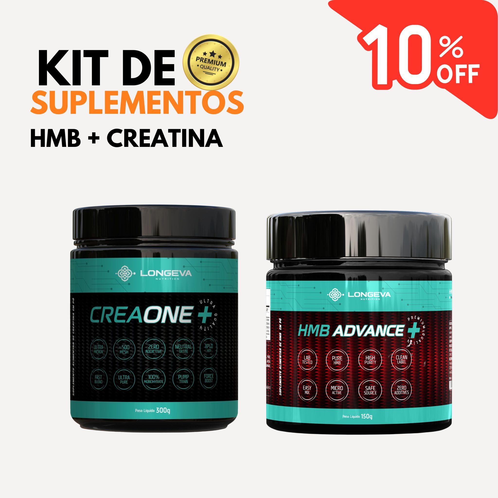 Kit HMB + Creatina CreaOne - Performance e Músculos