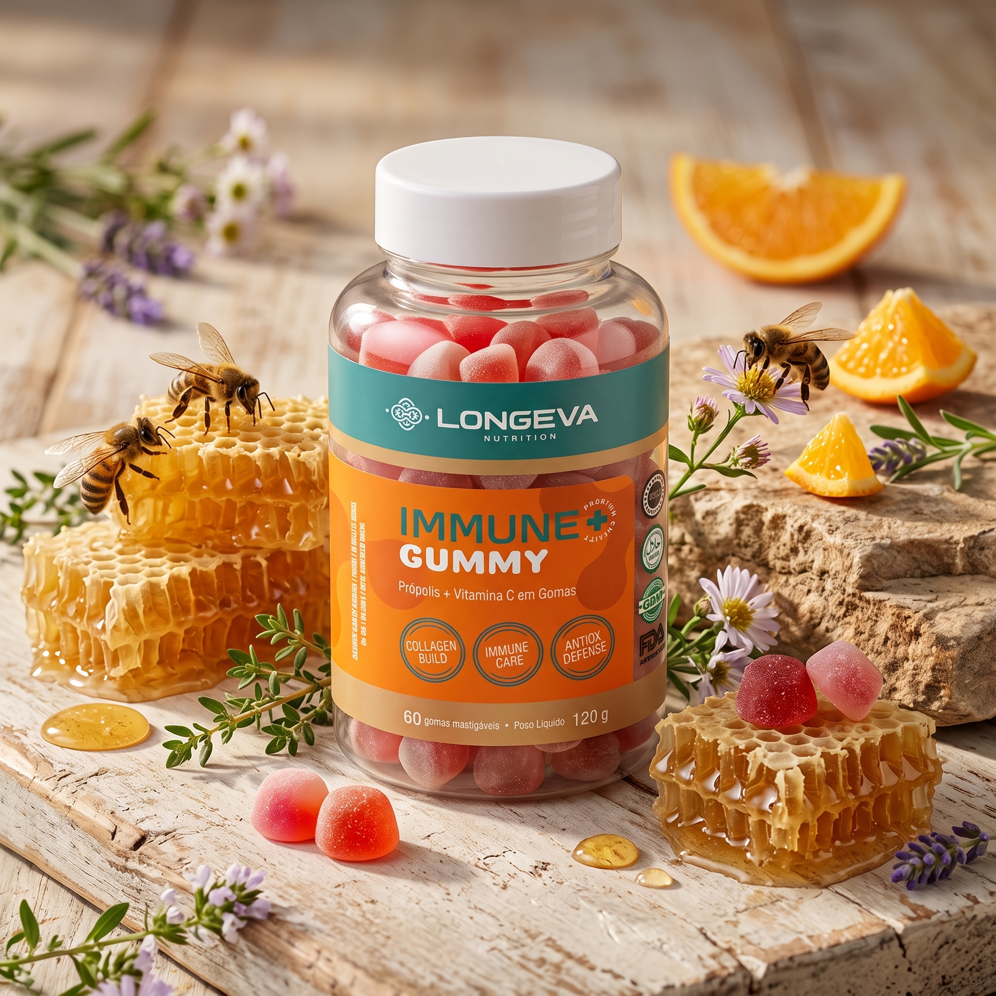 LONGEVA | Gummy Immune - Própolis com Vitamina C (60 Gomas)