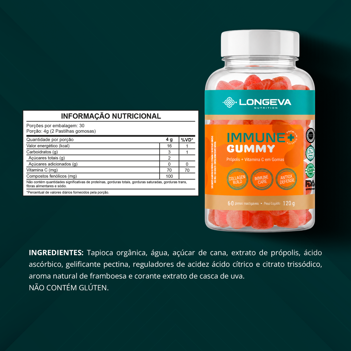 LONGEVA | Gummy Immune - Própolis com Vitamina C (60 Gomas)