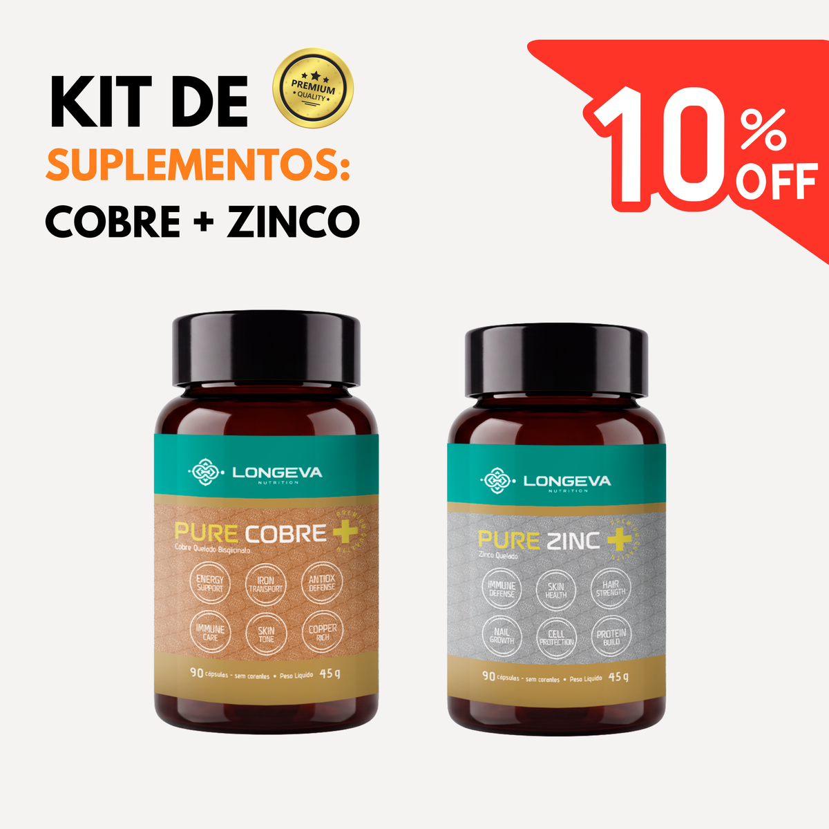 Kit Longeva com Cobre Quelado e Zinco Quelado