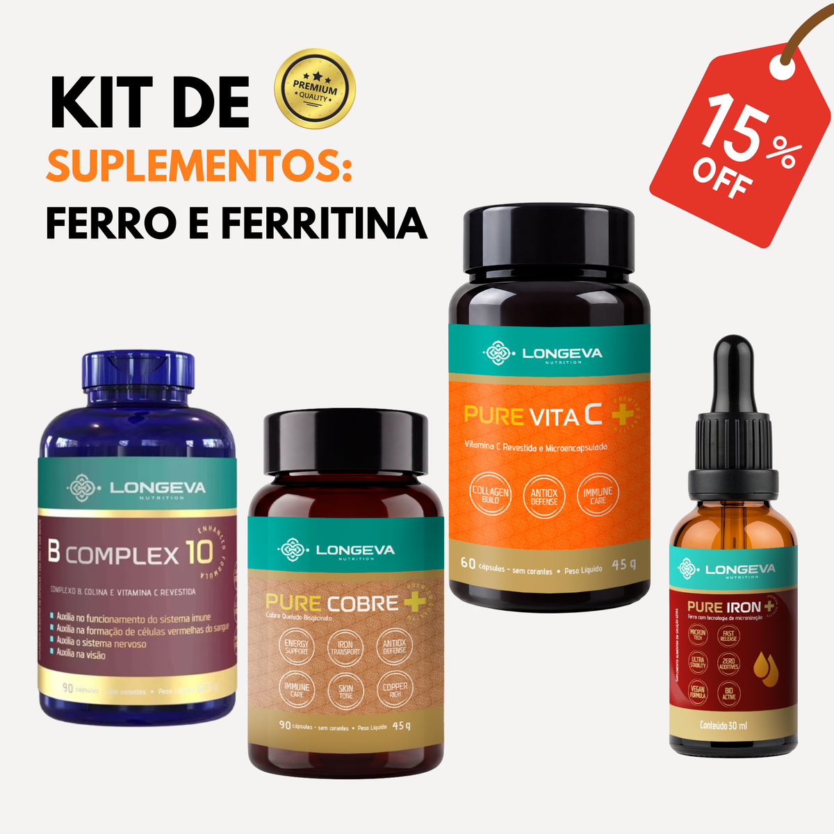 Kit Longeva Ferro e Ferritina (Metabolismo do Ferro)