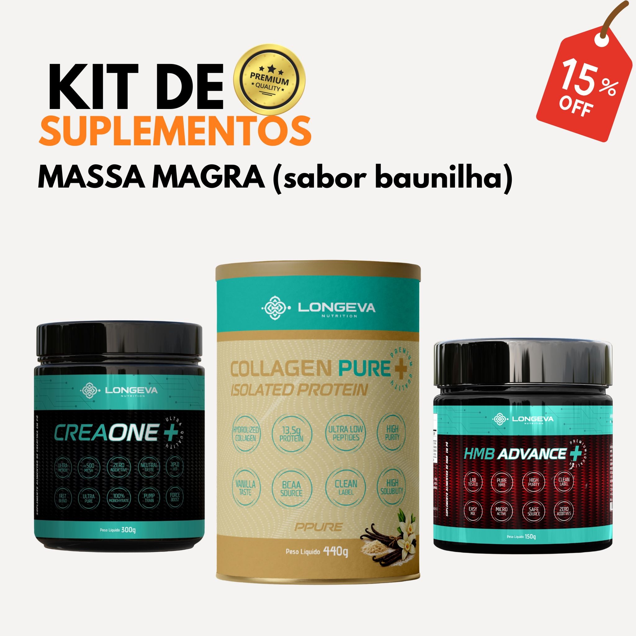 Kit Massa Magra Mulher 40+ (Baunilha) - Brinde: Copo de Inox