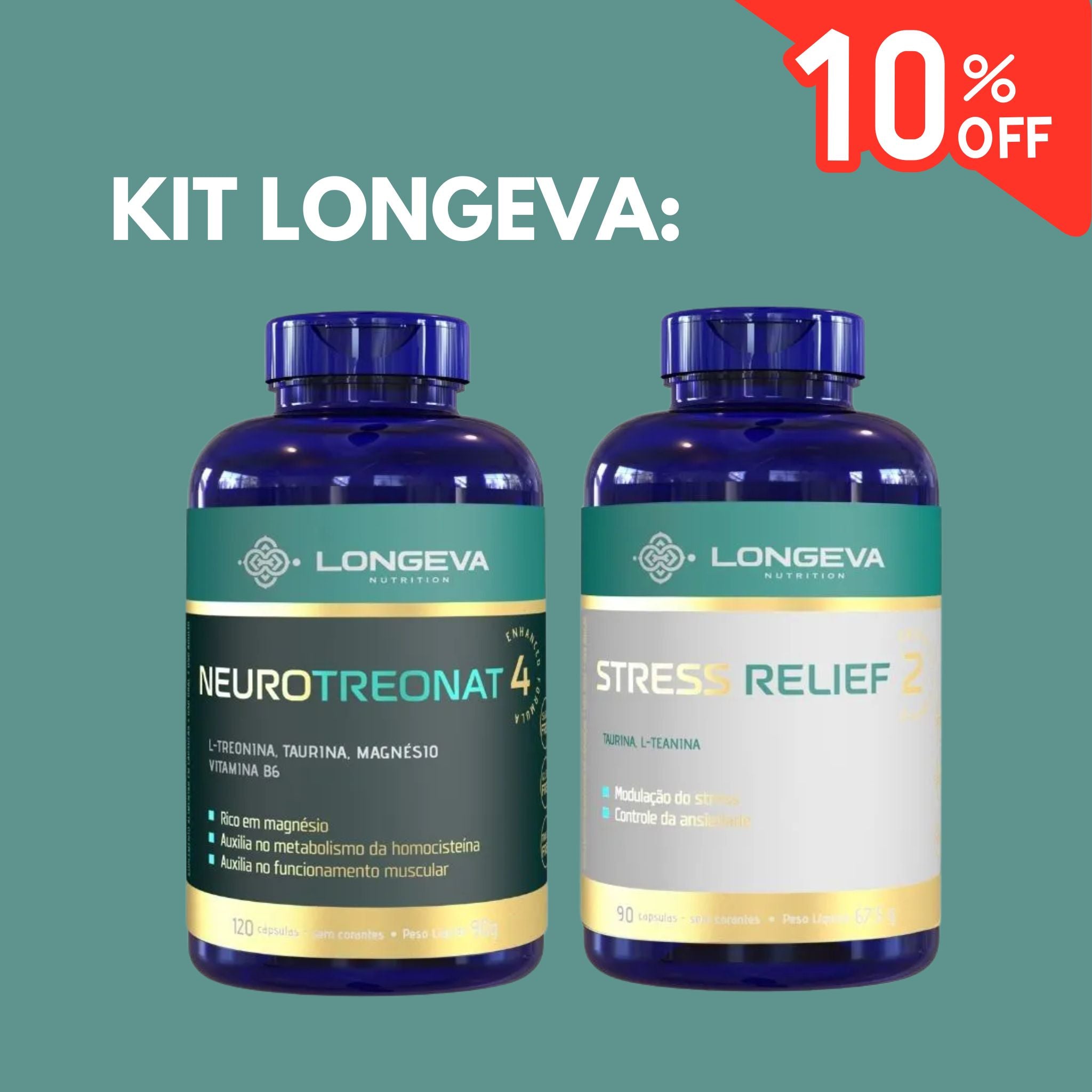 Kit Longeva: 1 Neuro Treonat + 1 Stress Relief