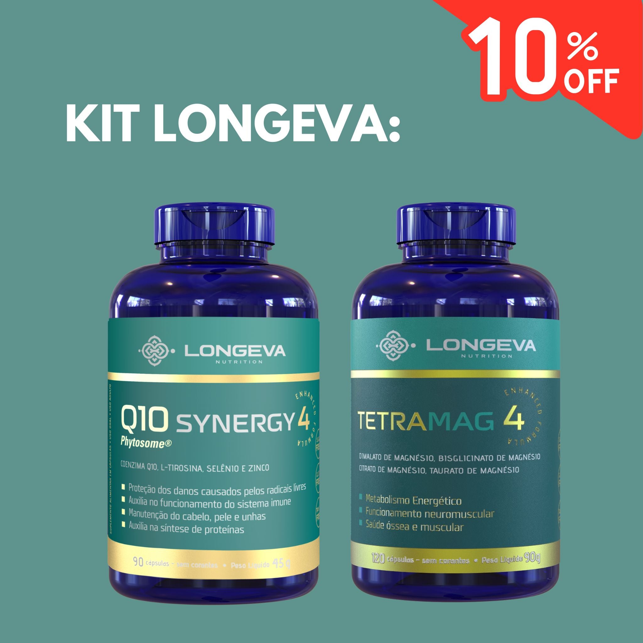 Kit Longeva: 1 Q10 Synergy + 1 Tetra Mag