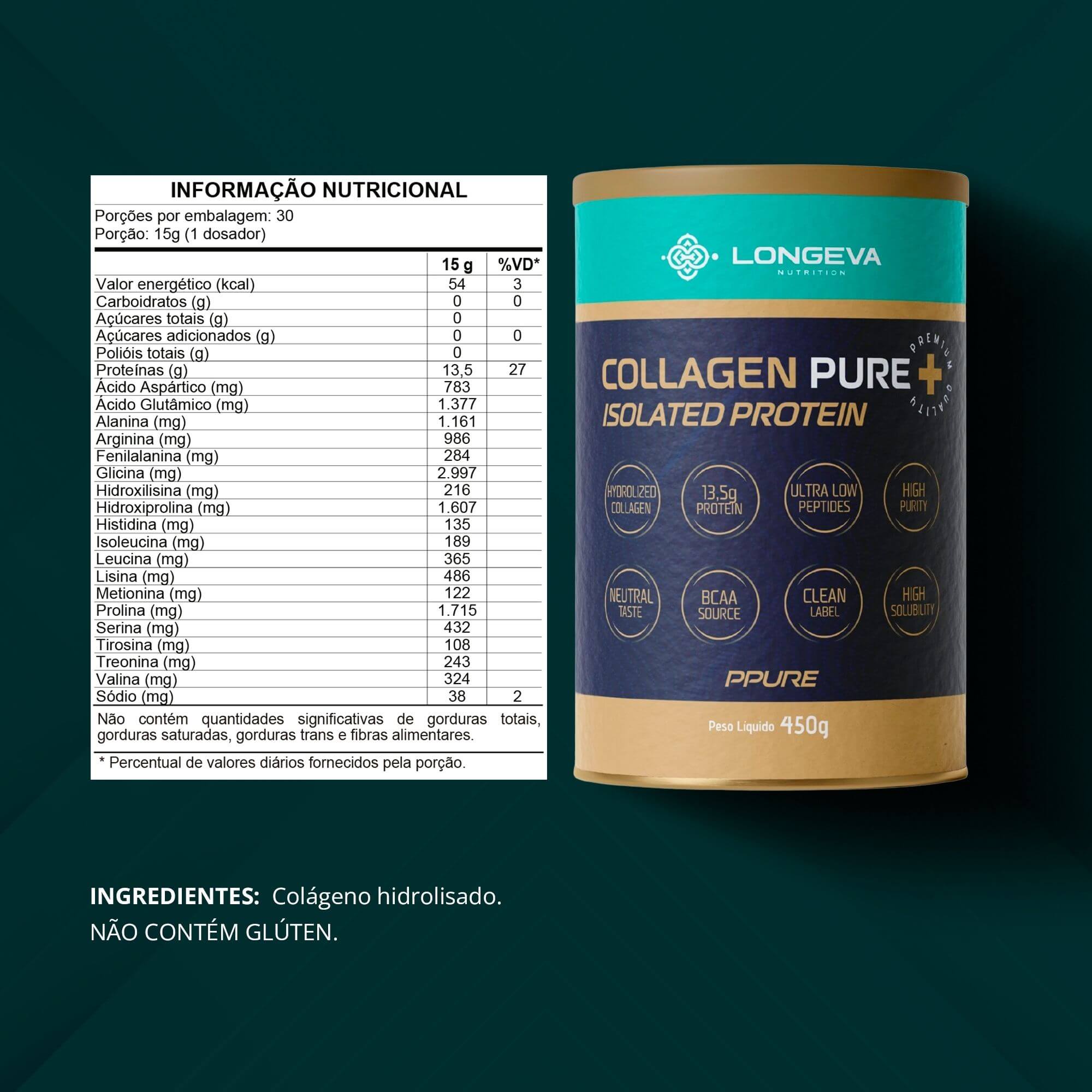LONGEVA | Collagen Pure em Peptídeos Sabor Neutro (450 Gramas) - Proteína de Colágeno