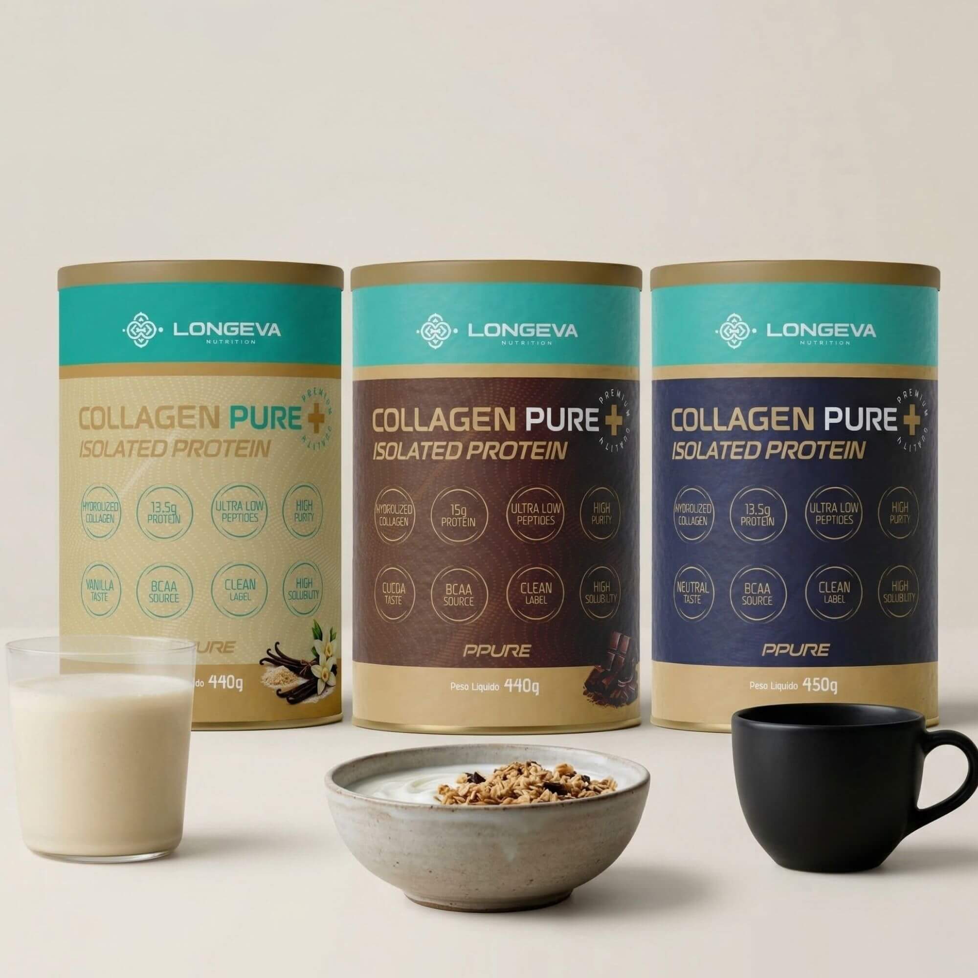LONGEVA | Collagen Pure em Peptídeos Sabor Baunilha (440 Gramas) - Proteína de Colágeno