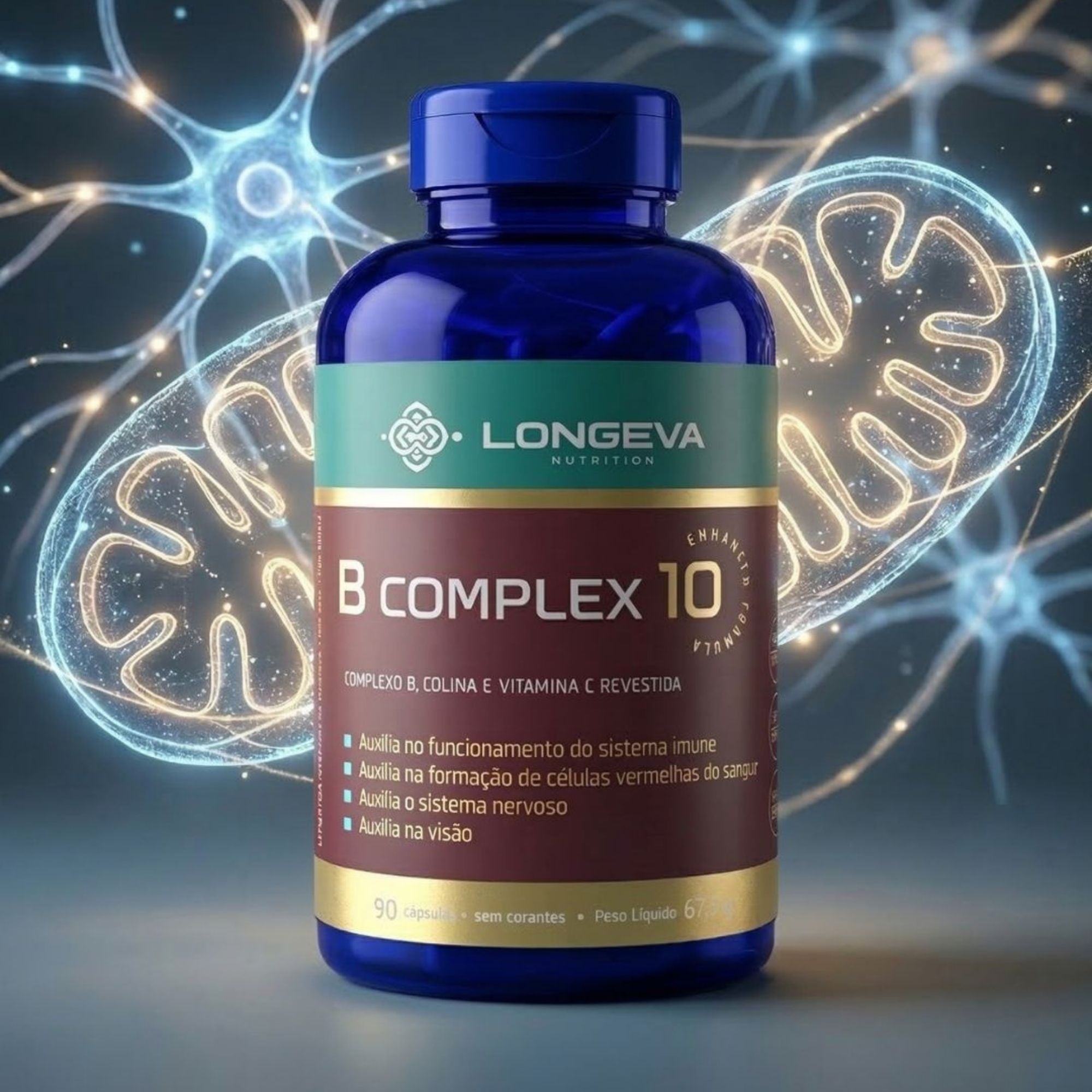 LONGEVA | Complexo B com Colina e Vitamina C - (90 Cápsulas) - Rende 3 meses de uso