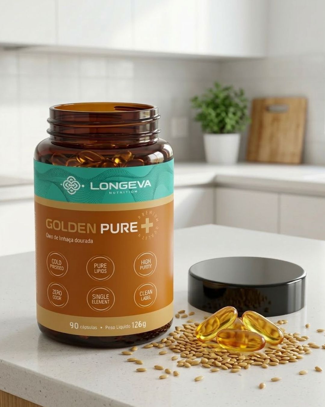 Golden Pure - Óleo de Linhaça Dourada Prensado a Frio (90 Cápsulas) - Saúde da Mulher