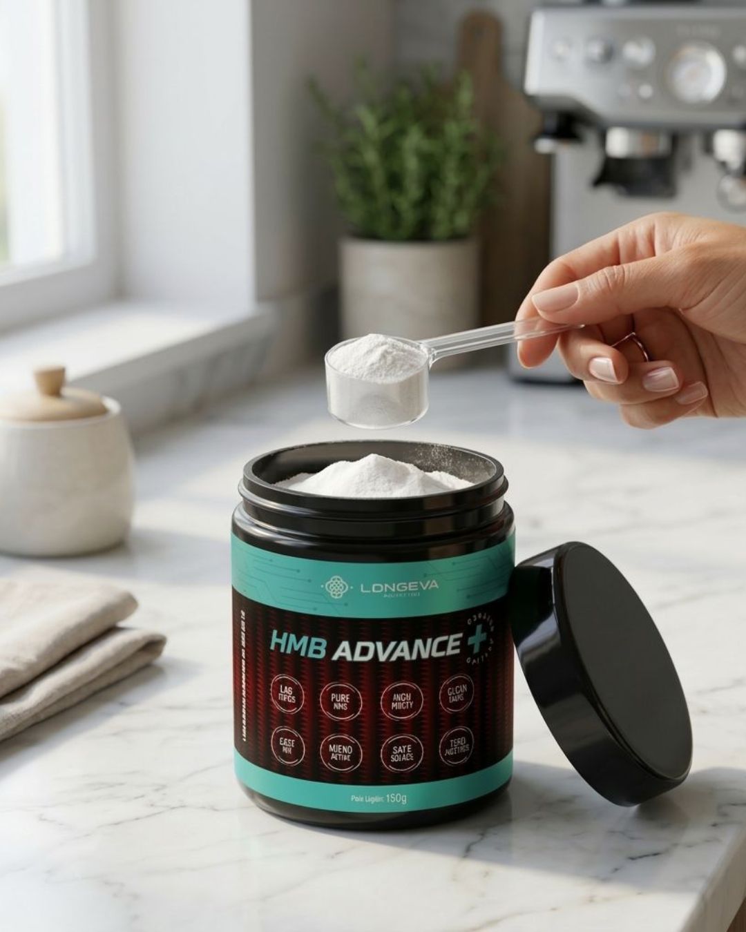 LONGEVA | HMB Advance Sem Sabor com 50 Doses (150 Gramas) - Manutenção da Massa Muscular