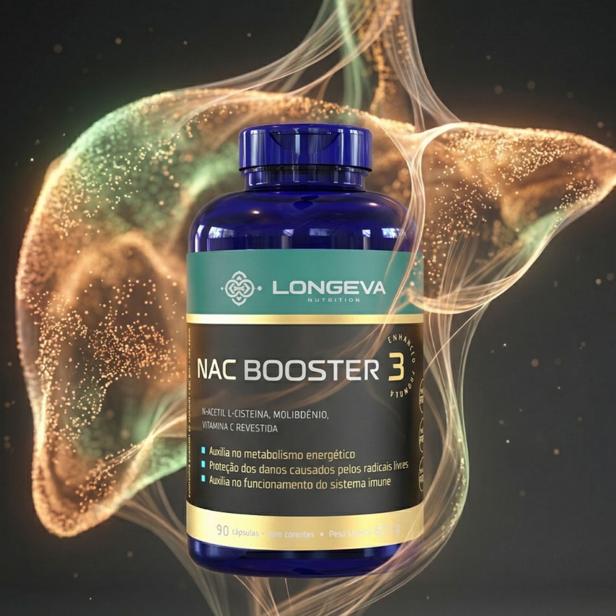 LONGEVA | NAC Booster com Molibdenio - Saúde do Fígado e Imunidade (90 Cápsulas) - Rende 3 meses de uso