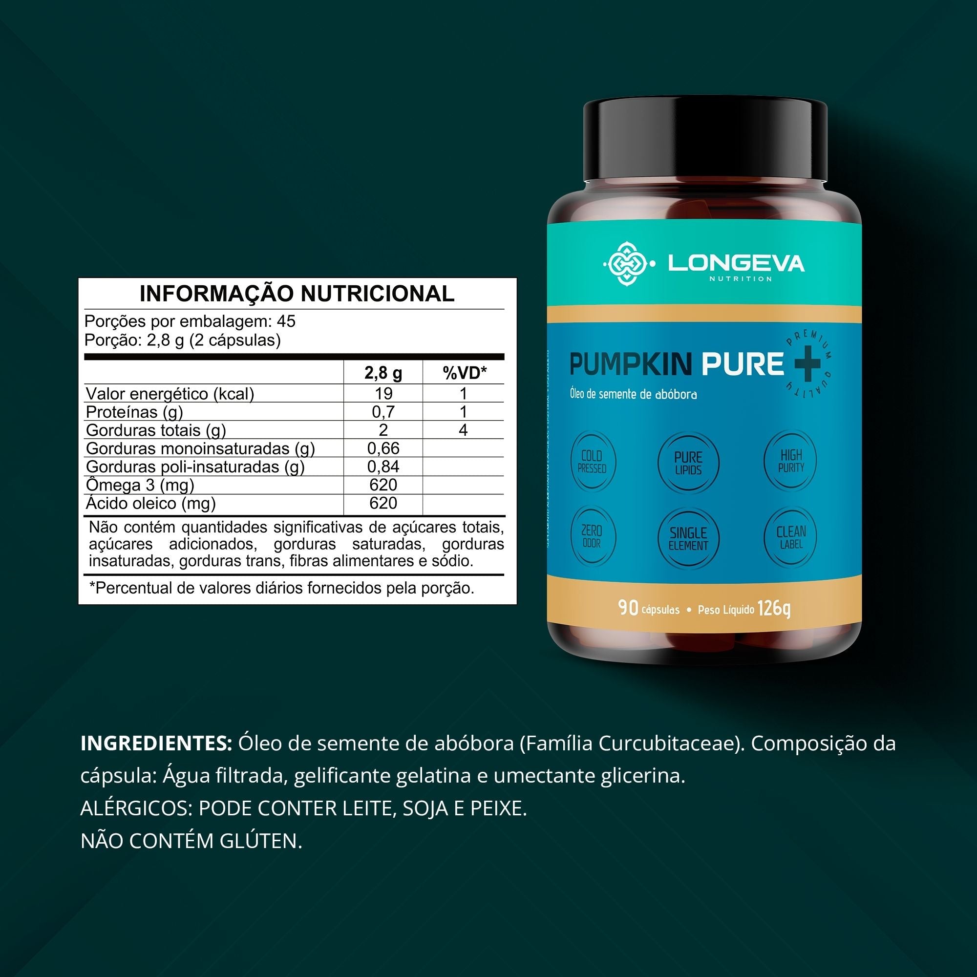 Pumpkin Pure - Óleo de Abóbora Prensado a Frio (90 Cápsulas) - Saúde dos Cabelos