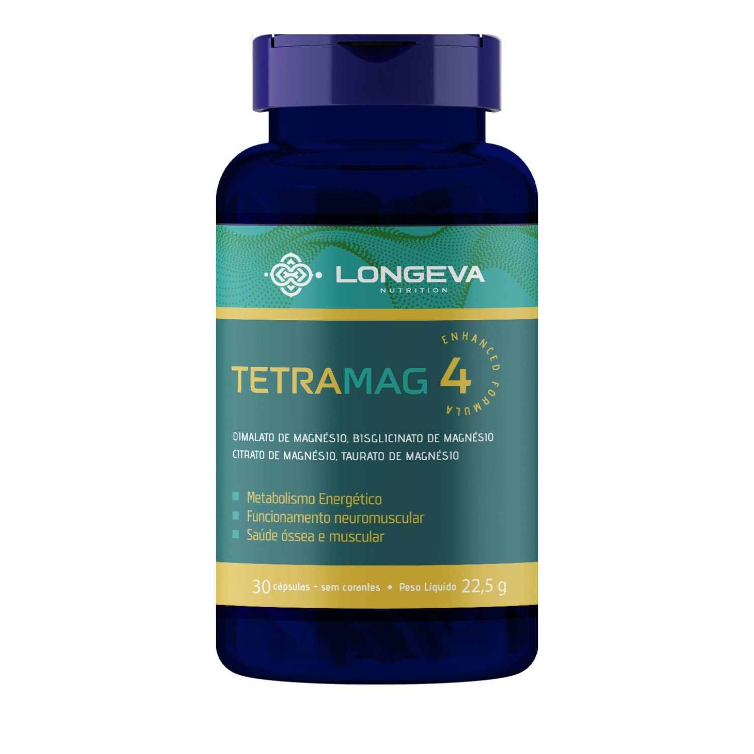 LONGEVA | Tetra Magnésio 4 em 1 - Fórmula Completa e Biodisponível (30 Cápsulas)