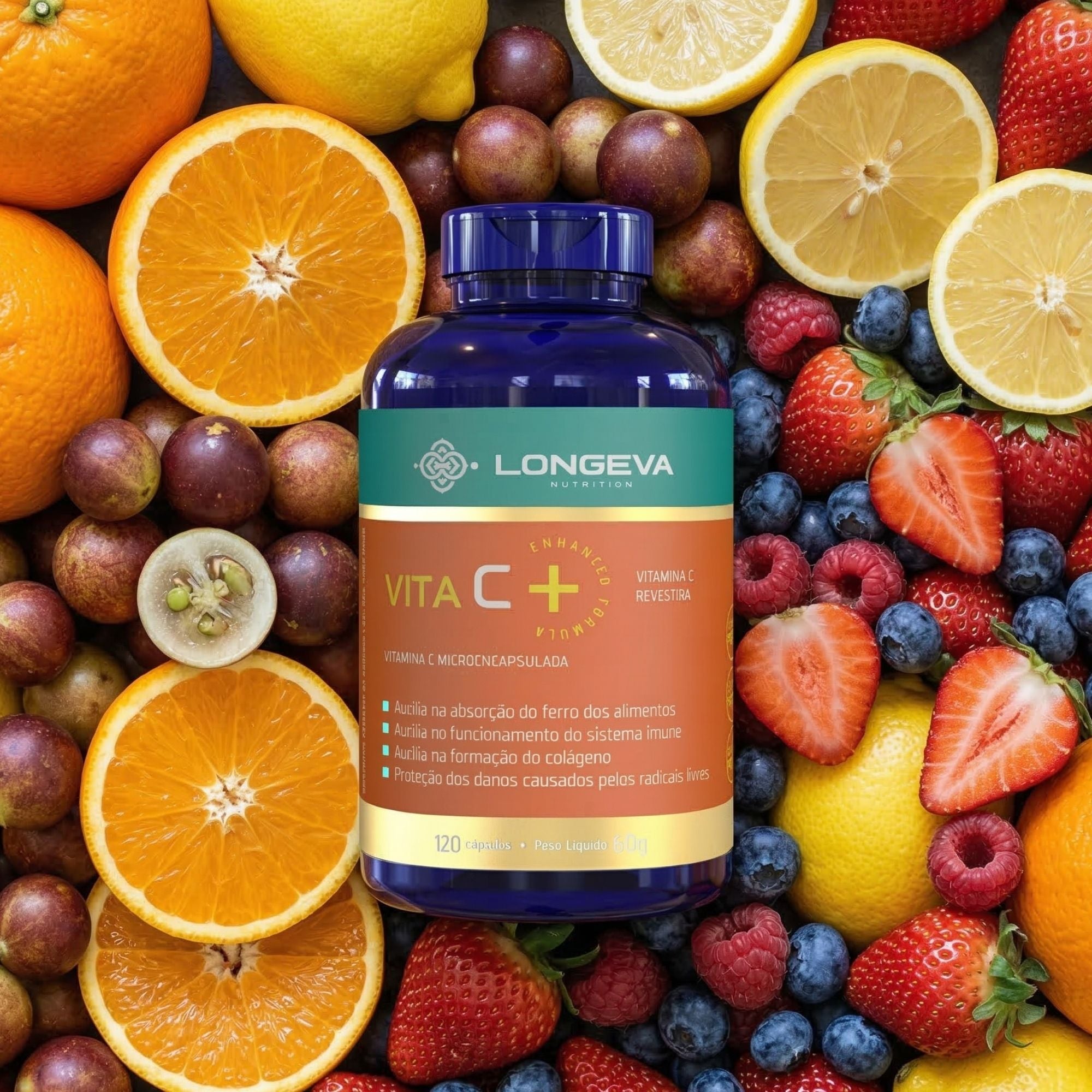 LONGEVA | Vitamina C Micronizada e Microencapsulada (120 Cápsulas) - Rende 2 meses de uso