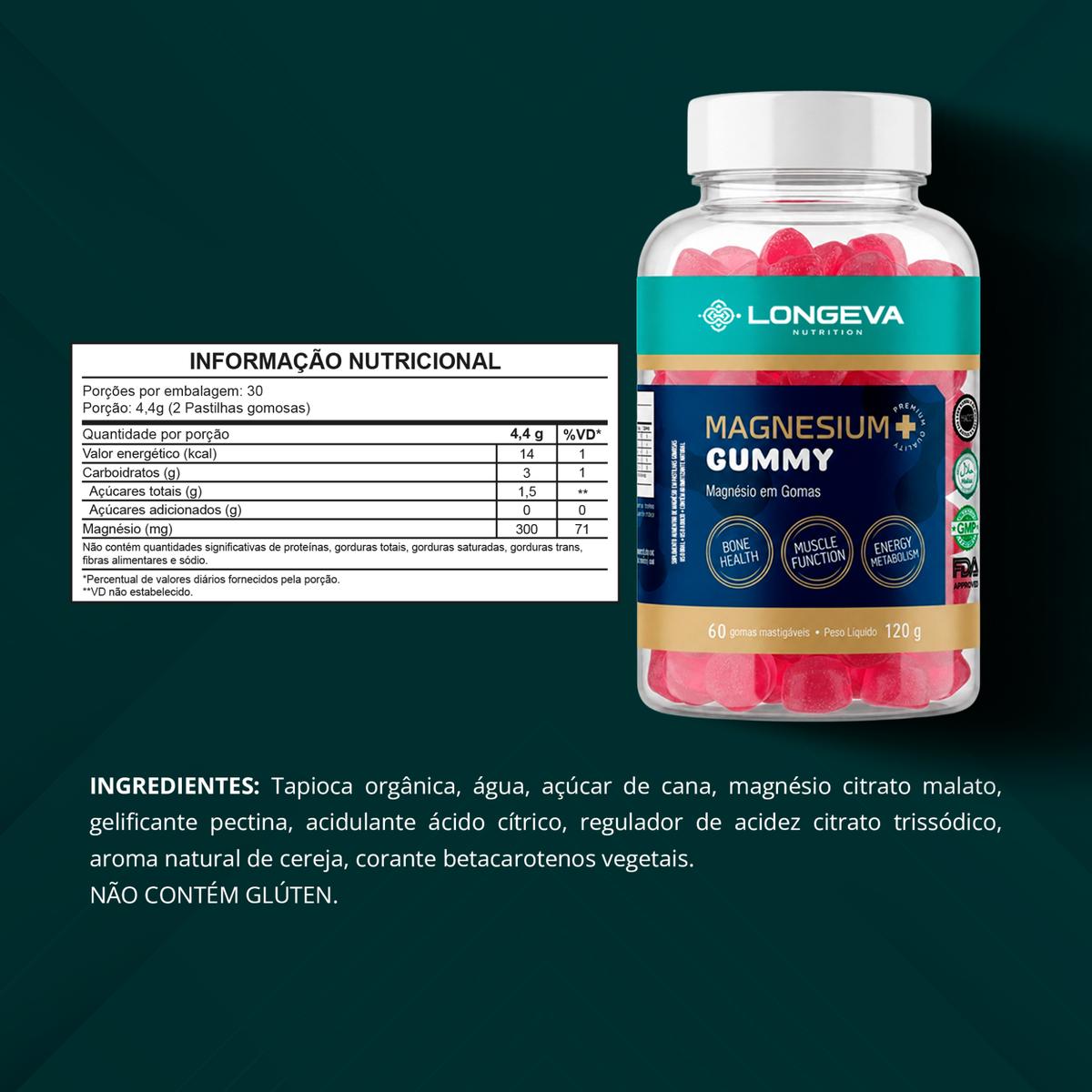 LONGEVA | Gummy Magnésio (60 Gomas)