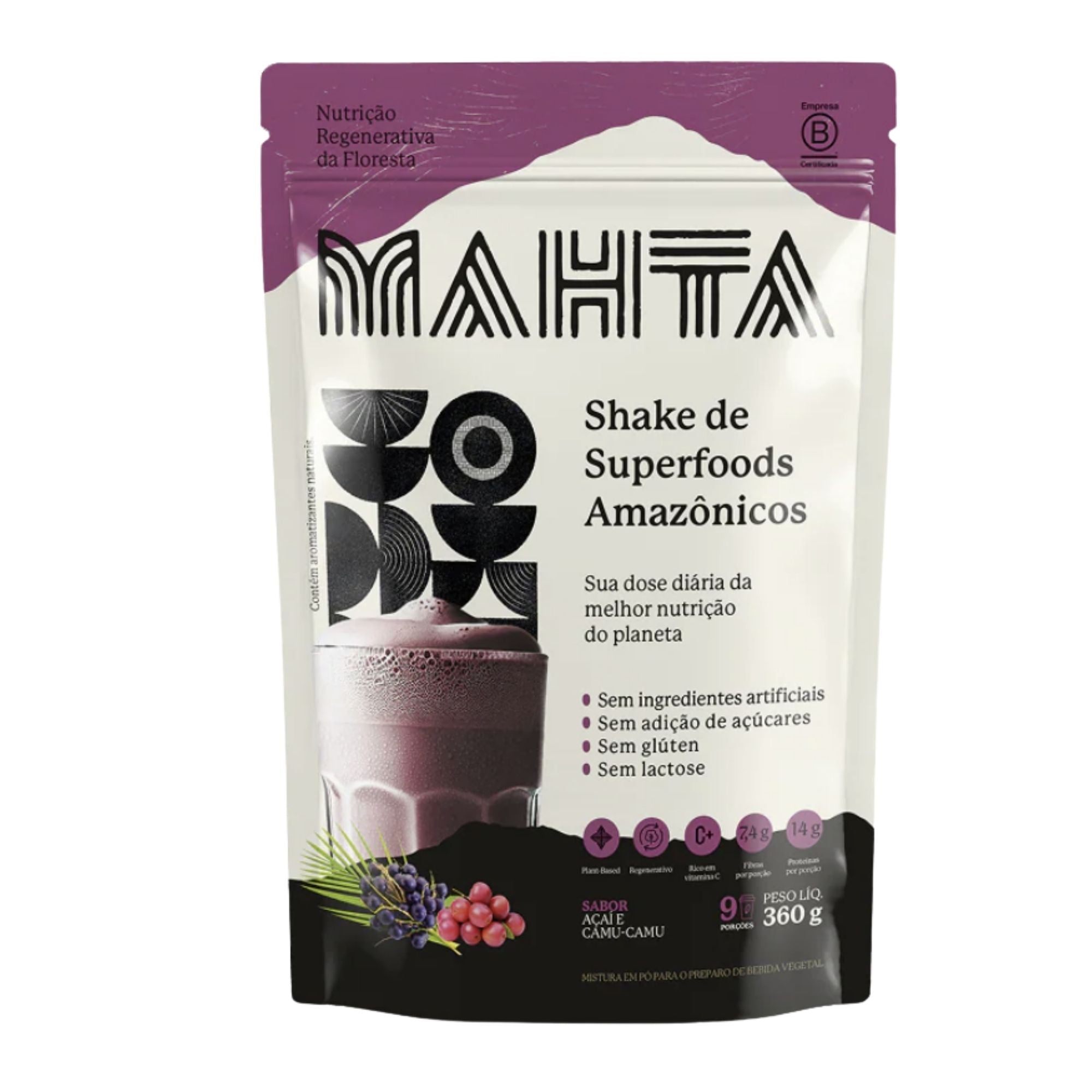 MAHTA | Shake de Superfoods da Amazônia em Pó Sabor Açaí e Camu-Camu (360 Gramas)