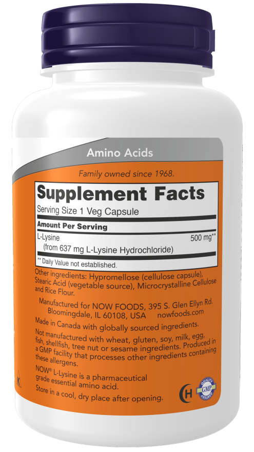 NOW FOODS | L-Lisina 500 mg (100 Cápsulas)