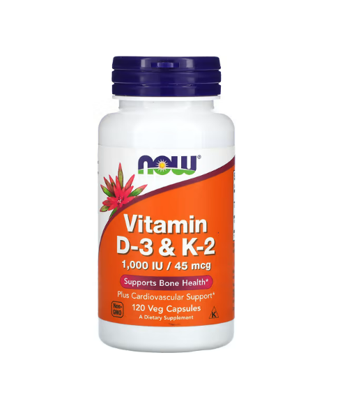 NOW FOODS | Vitamina D3 1000 IU + Vitamina K2 45 mcg (120 cápsulas)