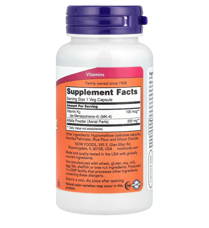 NOW FOODS | Vitamina K2  100 mcg (100 Cápsulas)