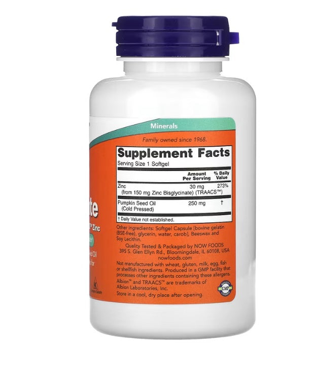 NOW FOODS | Zinco Quelado Softgel (120 Cápsulas)