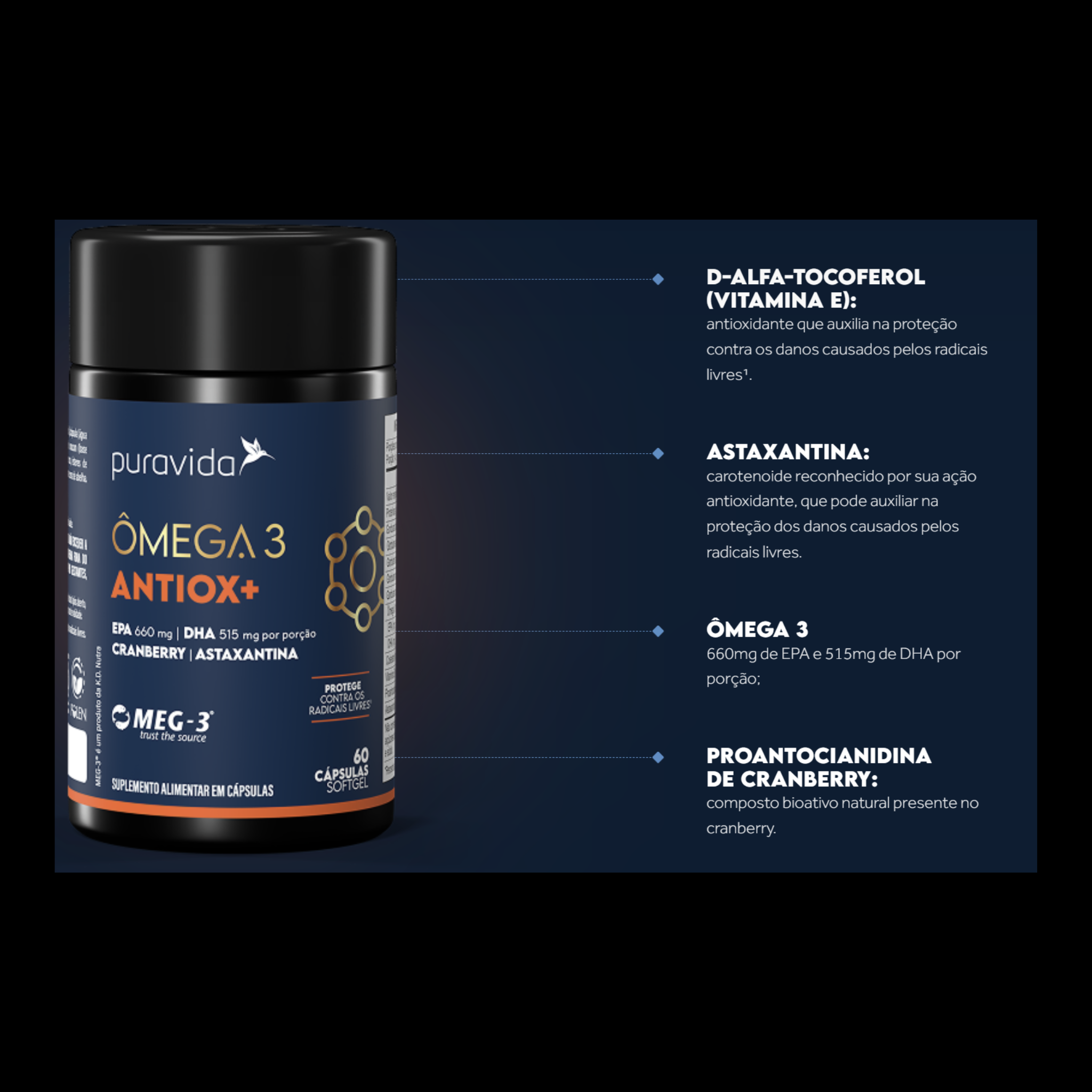PURAVIDA | Ômega 3 Antiox + (60 Cápsulas)