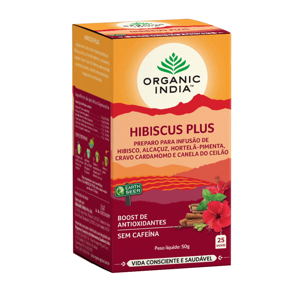 ORGANIC INDIA | Cha Hibiscus Plus (25 Sachês)