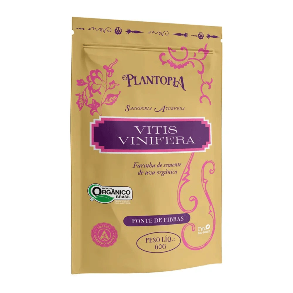 PLANTOPIA | Vitis Vinifera - Farinha de Uva Orgânica - Fonte de Resveratrol (60 gramas)