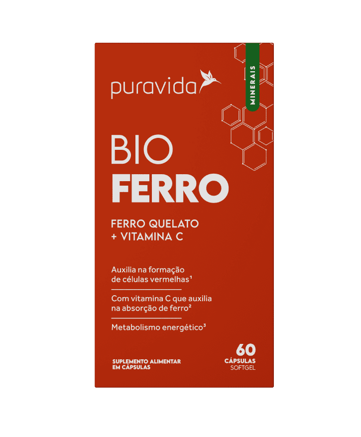 PURAVIDA | Bio Ferro Quelado com Vitamina C (60 Cápsulas)