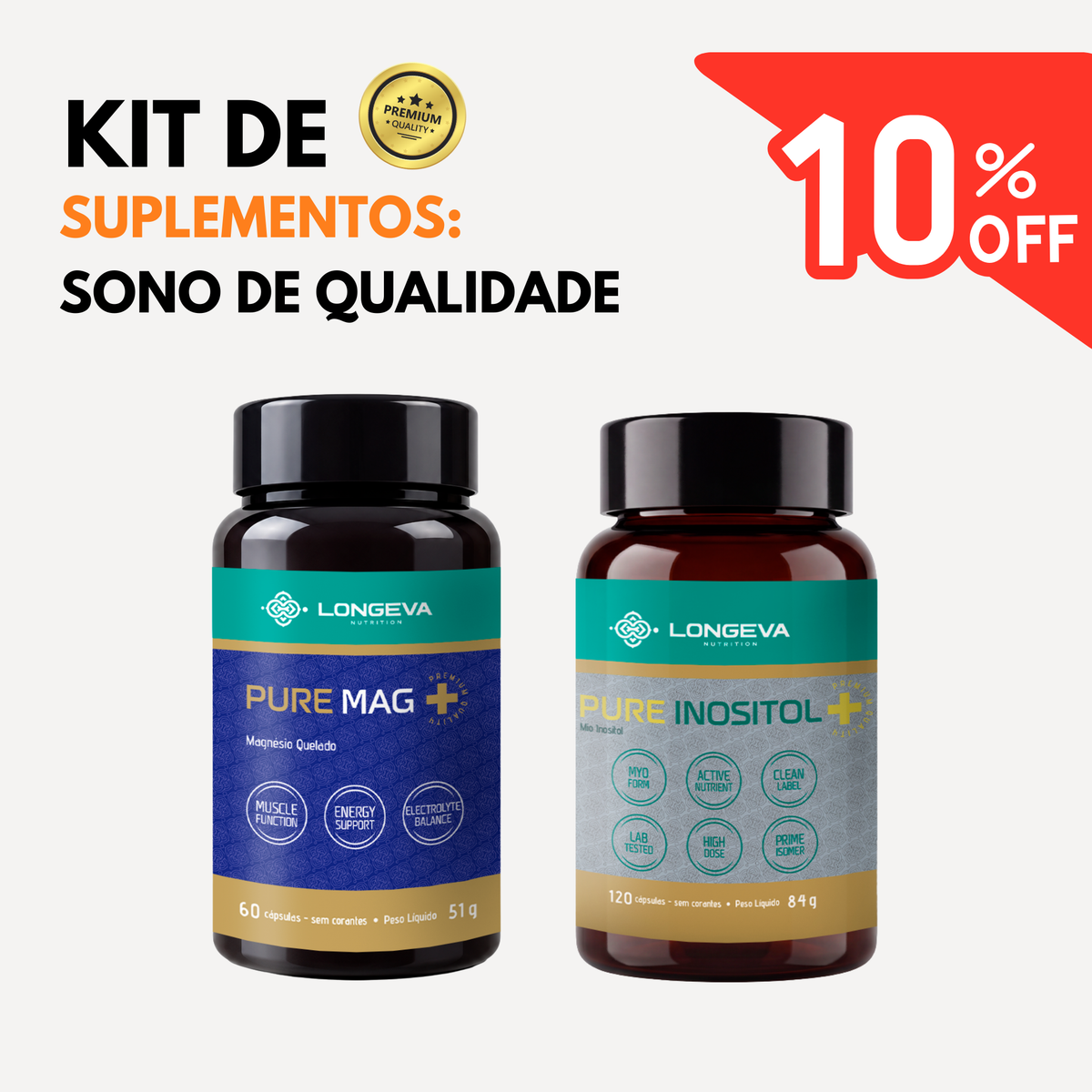 Kit Longeva para Sono de Qualidade - Magnésio Quelado + Inositol