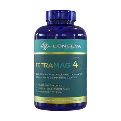 LONGEVA | Tetra Magnésio 4 em 1 - Fórmula Completa e Biodisponível (120 Cápsulas) - Rende 2 meses de uso